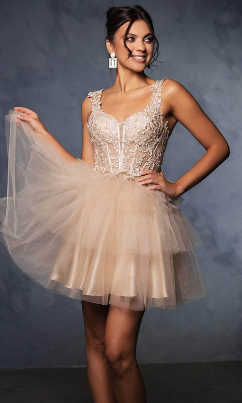 May Queen MQ2116 Ruffle V-Neck Cocktail Dress with Stylish Silhouette