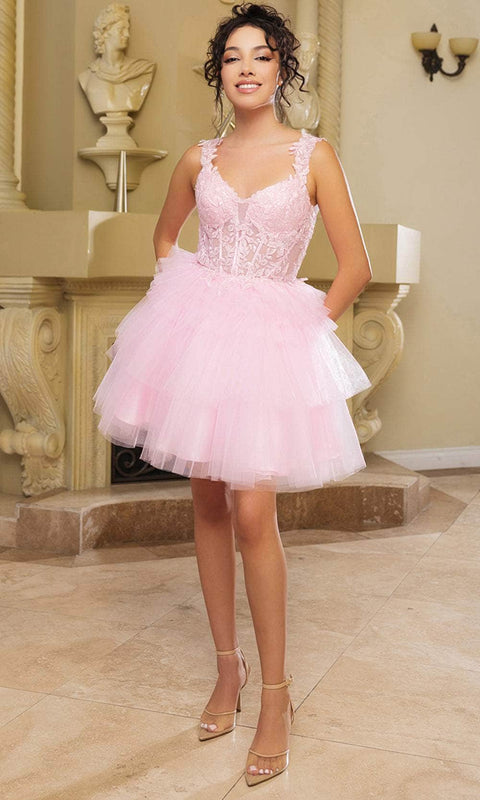 May Queen MQ2116 Ruffle V-Neck Cocktail Dress with Stylish Silhouette