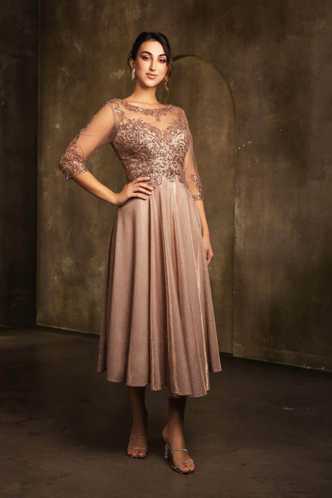 Mother of the Bride  Tea-Length Glitter Dress May Queen MQ2124