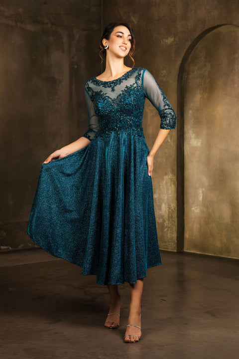 Mother of the Bride  Tea-Length Glitter Dress May Queen MQ2124