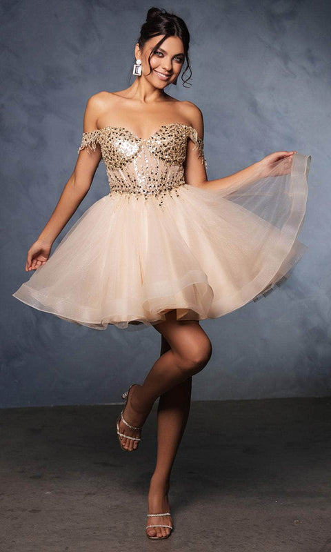 May Queen MQ2129 Floral A-Line Cocktail Dress with Elegant Silhouette