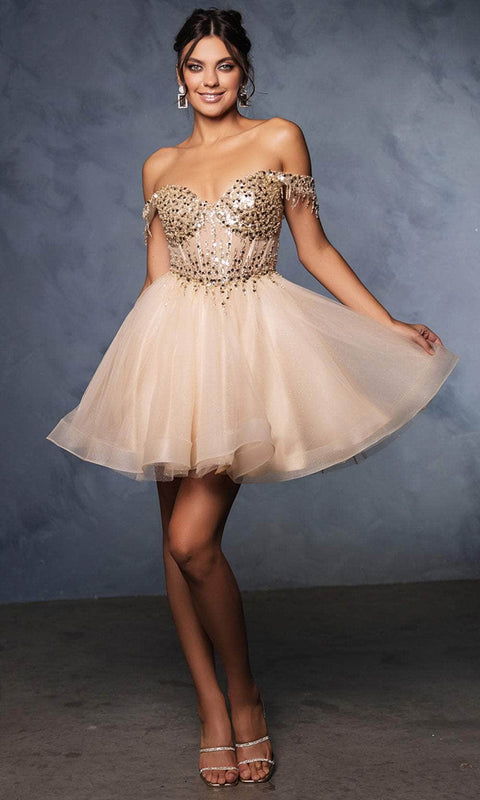 May Queen MQ2129 Floral A-Line Cocktail Dress with Elegant Silhouette