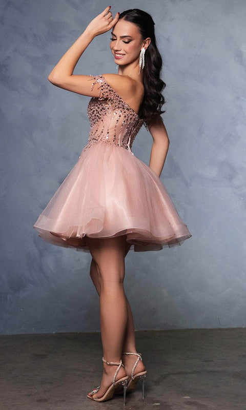 May Queen MQ2129 Floral A-Line Cocktail Dress with Elegant Silhouette