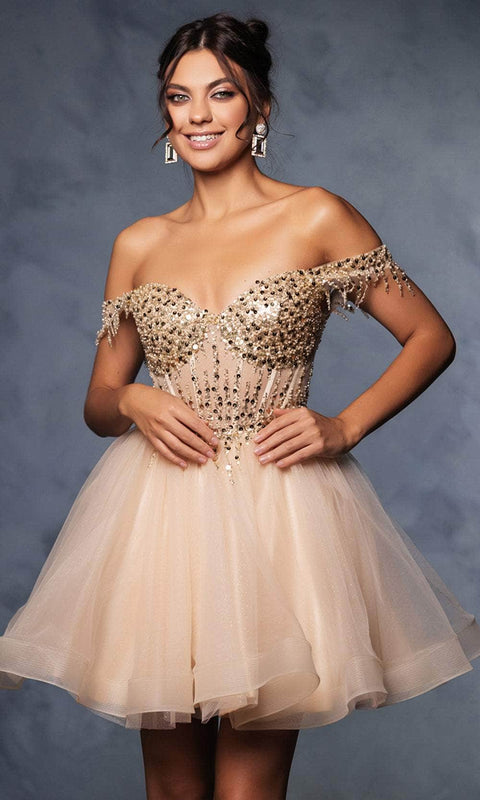 May Queen MQ2129 Floral A-Line Cocktail Dress with Elegant Silhouette