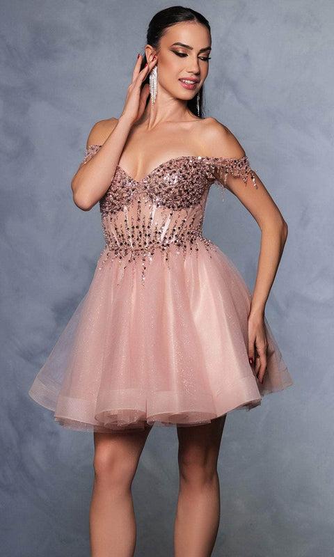 May Queen MQ2129 Floral A-Line Cocktail Dress with Elegant Silhouette