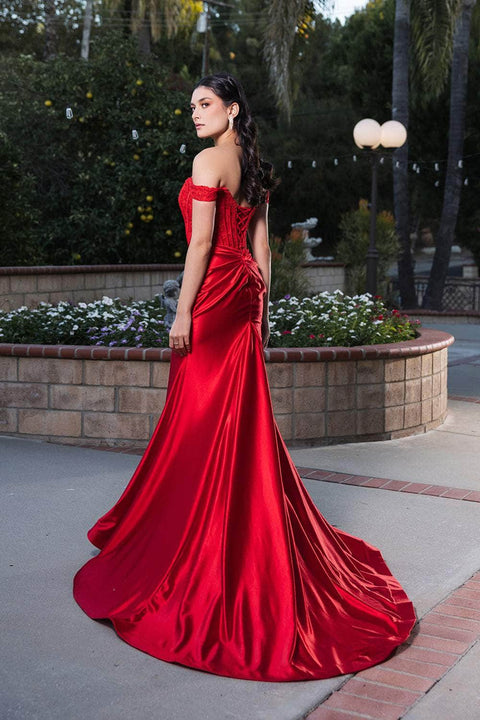 May Queen MQ2146 Off-Shoulder Lace Corset Gown with Elegant Silhouette