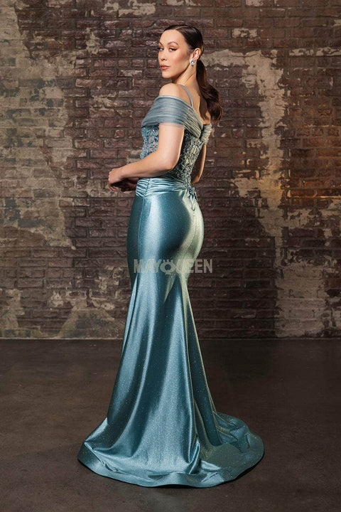 May Queen MQ2151 Off-Shoulder Ruched Sheath Gown with Elegant Silhouette