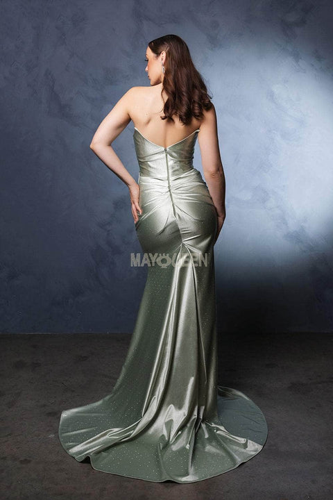May Queen MQ2156 Strapless Glitter Dot Satin Gown with Elegant Silhouette