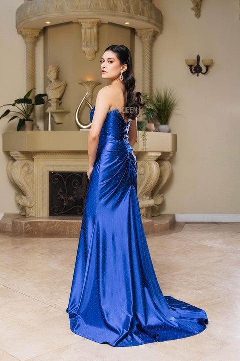 May Queen MQ2156 Strapless Glitter Dot Satin Gown with Elegant Silhouette