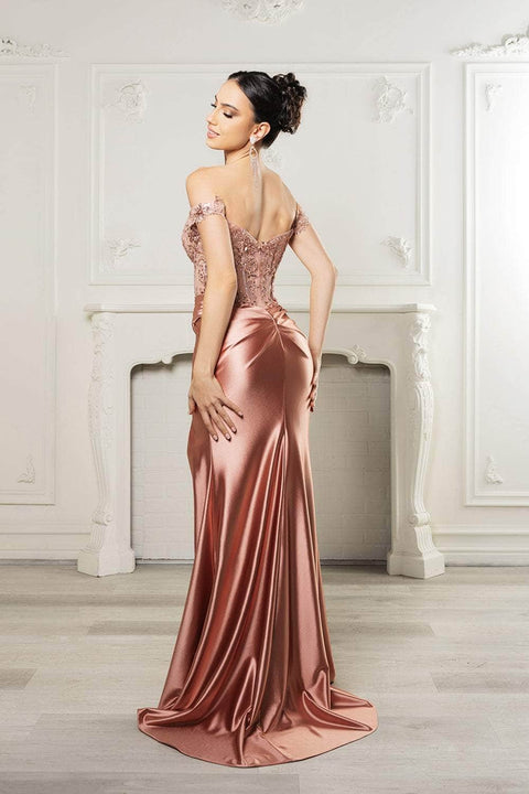 May Queen MQ2157B Beaded Lace Corset Evening Gown with Elegant Silhouette