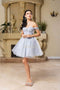 Short Off Shoulder Dress with Beaded Brooch by: May Queen MQ2159 -