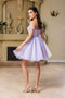 Short Off Shoulder Dress with Beaded Brooch by: May Queen MQ2159 -