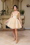 Short Off Shoulder Dress with Beaded Brooch by: May Queen MQ2159 -