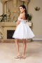 Short Off Shoulder Dress with Beaded Brooch by: May Queen MQ2159 -