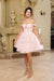 Short Off Shoulder Dress with Beaded Brooch by: May Queen MQ2159 -