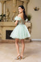 Puff Sleeve Appliqued Corset Short Dress May Queen MQ2164