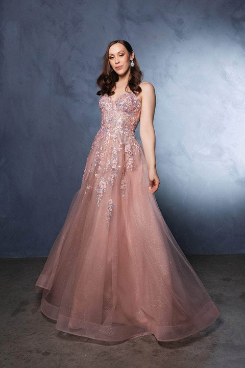 May Queen MQ2165 Lace Appliqué Tulle A-Line Gown with Elegant Silhouette