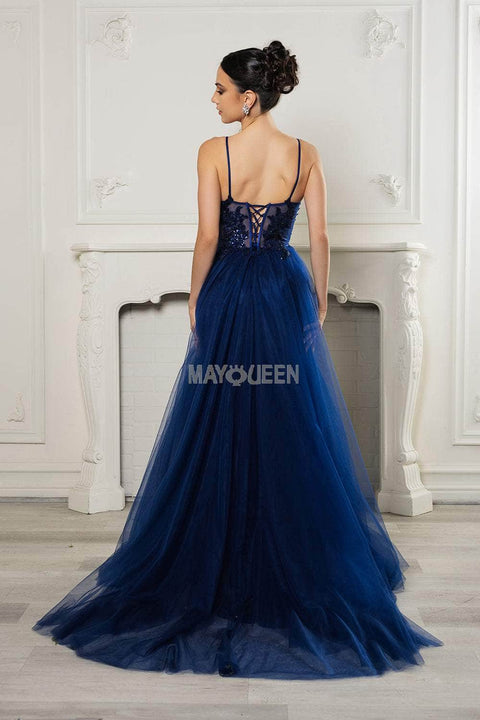 May Queen MQ2167 Sequin Lace Appliqué A-Line Gown with Elegant Silhouette