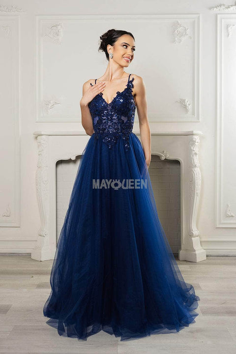 May Queen MQ2167 Sequin Lace Appliqué A-Line Gown with Elegant Silhouette
