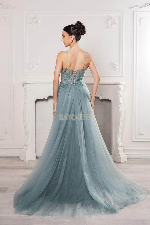 May Queen MQ2167 Sequin Lace Appliqué A-Line Gown with Elegant Silhouette