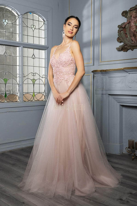 May Queen MQ2167 Sequin Lace Appliqué A-Line Gown with Elegant Silhouette