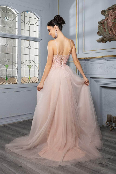 May Queen MQ2167 Sequin Lace Appliqué A-Line Gown with Elegant Silhouette