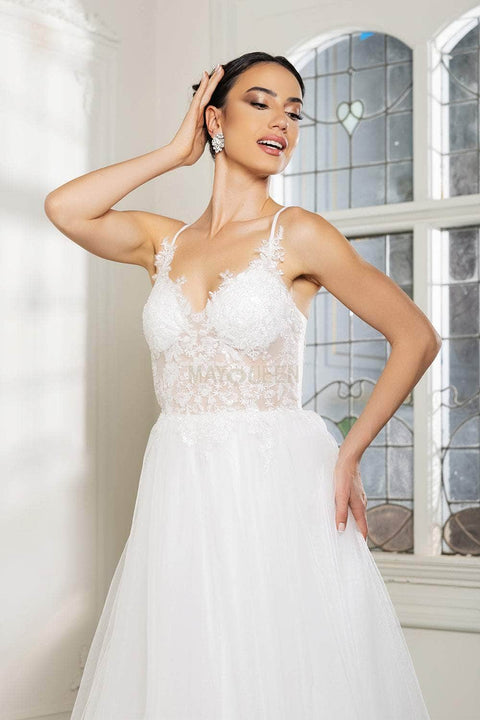 May Queen MQ2167 Sequin Lace Appliqué A-Line Gown with Elegant Silhouette