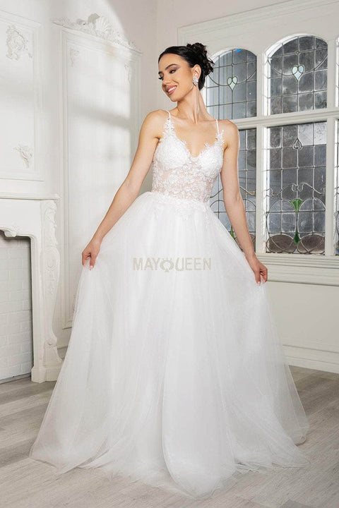 May Queen MQ2167 Sequin Lace Appliqué A-Line Gown with Elegant Silhouette