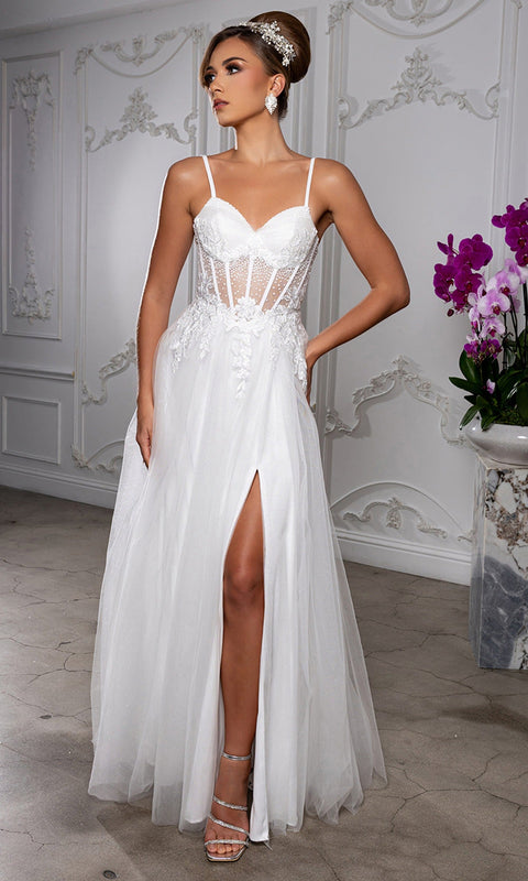 May Queen MQ2209 Sweetheart Lace Applique A-Line Prom Dress – 14