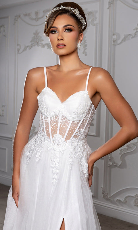 May Queen MQ2209 Sweetheart Lace Applique A-Line Prom Dress – 16