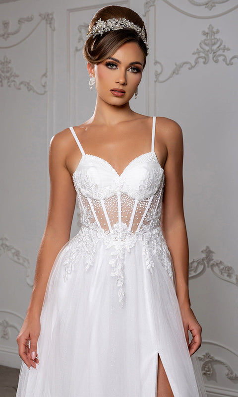 May Queen MQ2209 Sweetheart Lace Applique A-Line Prom Dress – 4