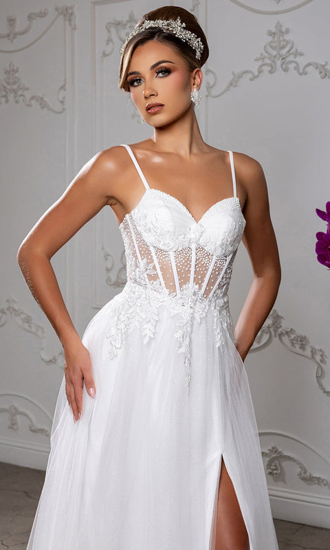 May Queen MQ2209 Sweetheart Lace Applique A-Line Prom Dress – 6