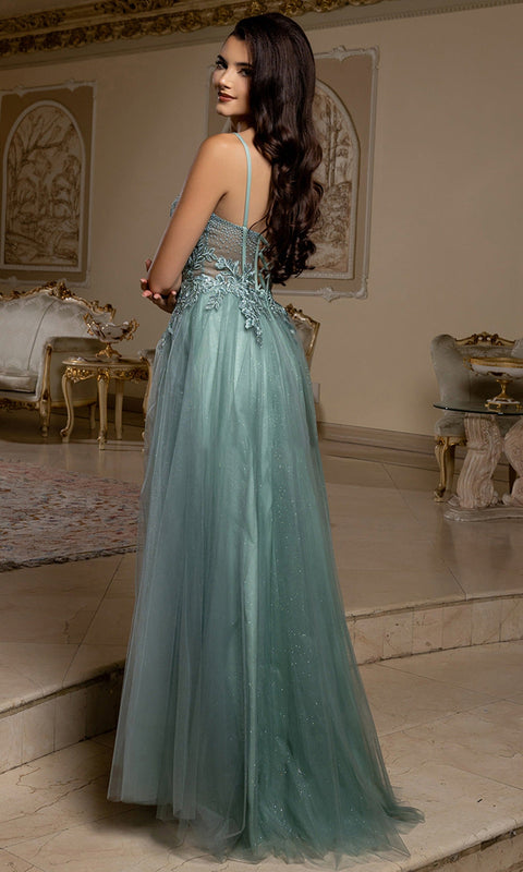 May Queen MQ2209 Sweetheart Lace Applique A-Line Prom Dress – 8