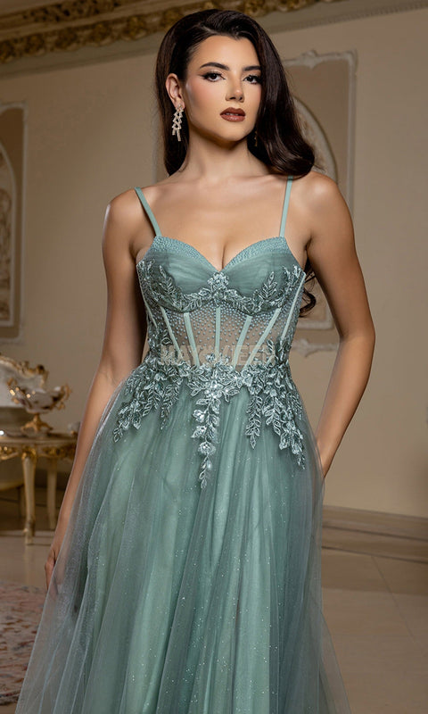 May Queen MQ2209 Sweetheart Lace Applique A-Line Prom Dress – 10