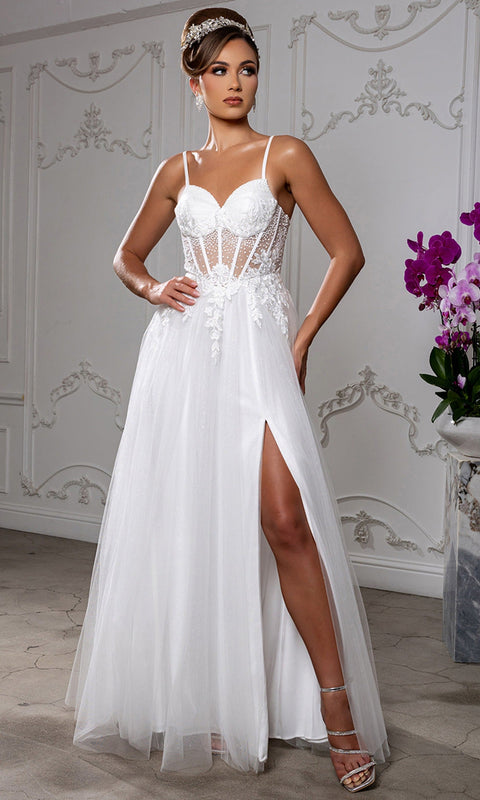 May Queen MQ2209 Sweetheart Lace Applique A-Line Prom Dress – 4