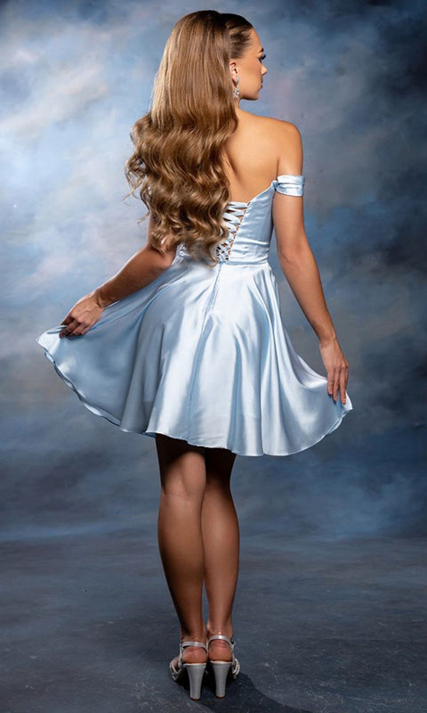 May Queen MQ2245 Off Shoulder Pleated Short Homecoming Dress – 4