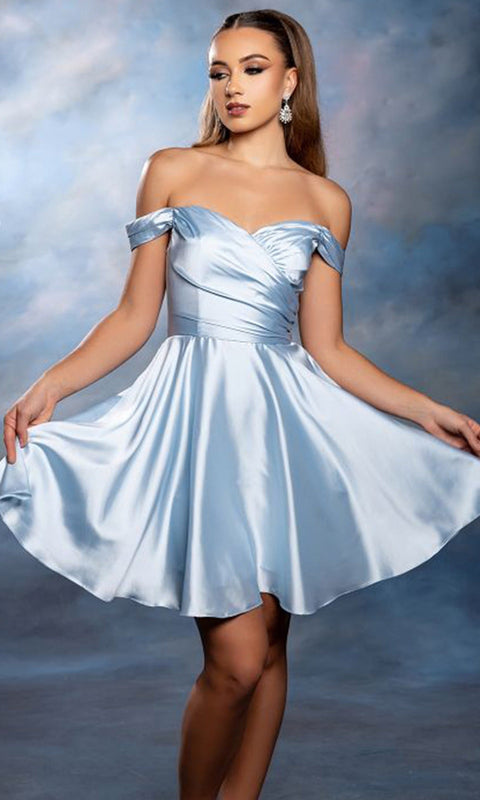 May Queen MQ2245 Off Shoulder Pleated Short Homecoming Dress – 2