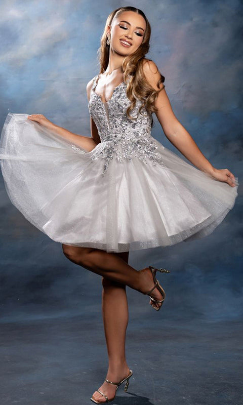 May Queen MQ2246 Embroidered V-Neck Short A-Line Homecoming Dress – 2