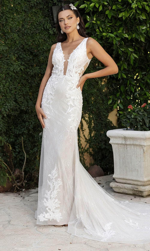 May Queen RQ8147 - Lace Applique Sleeveless Bridal Gown