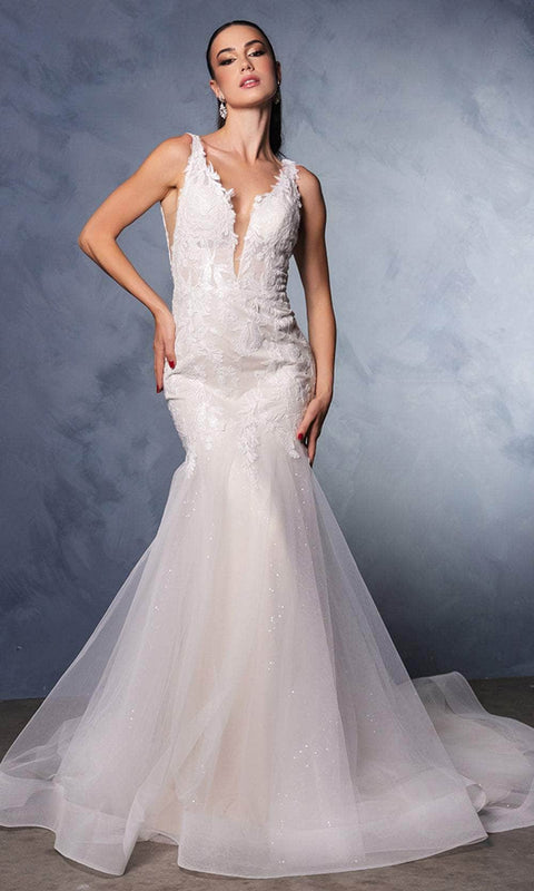 May Queen RQ8181 Plunging‑Neck Sleeveless Bridal Gown with Elegant Silhouette