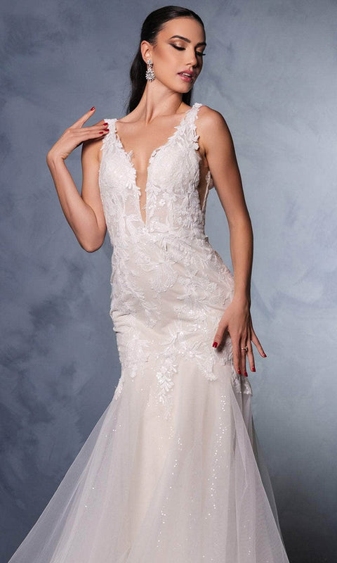 May Queen RQ8181 Plunging‑Neck Sleeveless Bridal Gown with Elegant Silhouette
