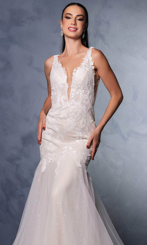 May Queen RQ8181 Plunging‑Neck Sleeveless Bridal Gown with Elegant Silhouette