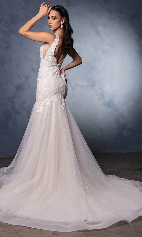 May Queen RQ8181 Plunging‑Neck Sleeveless Bridal Gown with Elegant Silhouette