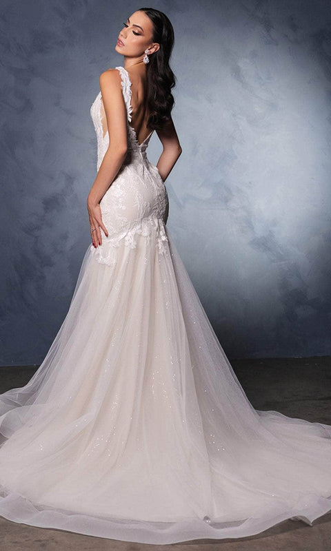 May Queen RQ8181 Plunging‑Neck Sleeveless Bridal Gown with Elegant Silhouette