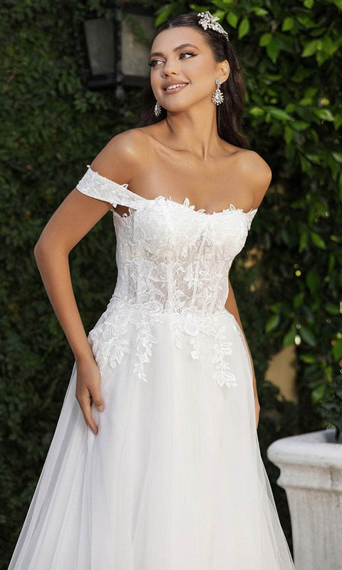 May Queen RQ8182 - Off-Shoulder Corset Bodice Bridal Gown