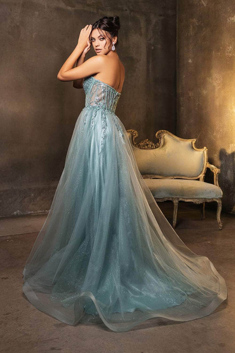 May Queen RQ8184 Beaded Illusion Tulle A-Line Gown with Elegant Silhouette