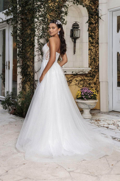 May Queen RQ8184 Beaded Illusion Tulle A-Line Gown with Elegant Silhouette