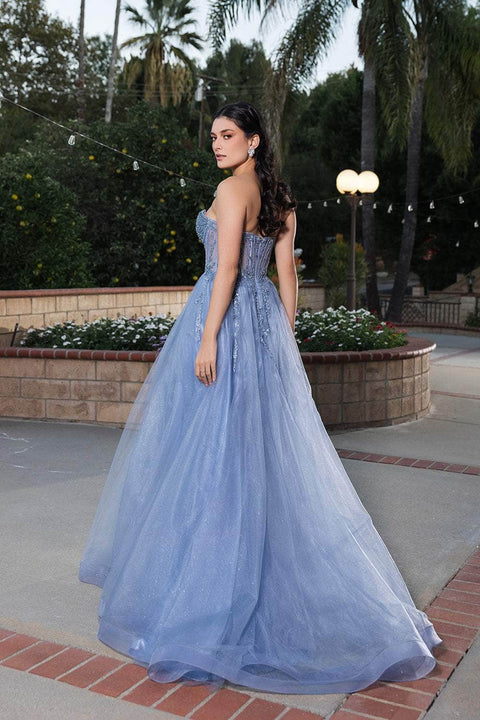 May Queen RQ8184 Beaded Illusion Tulle A-Line Gown with Elegant Silhouette