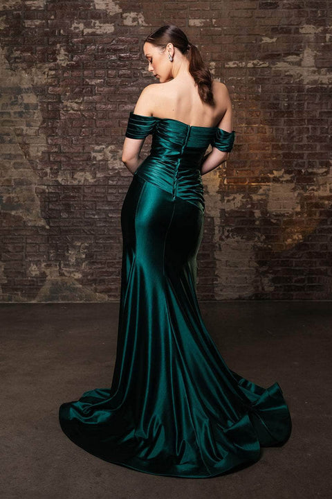 May Queen RQ8189 Off-Shoulder Satin Mermaid Gown with Elegant Silhouette