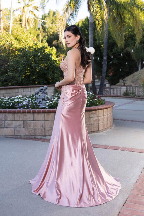 May Queen RQ8199 Strapless V-Neck Gown with High Slit and Elegant Silhouette